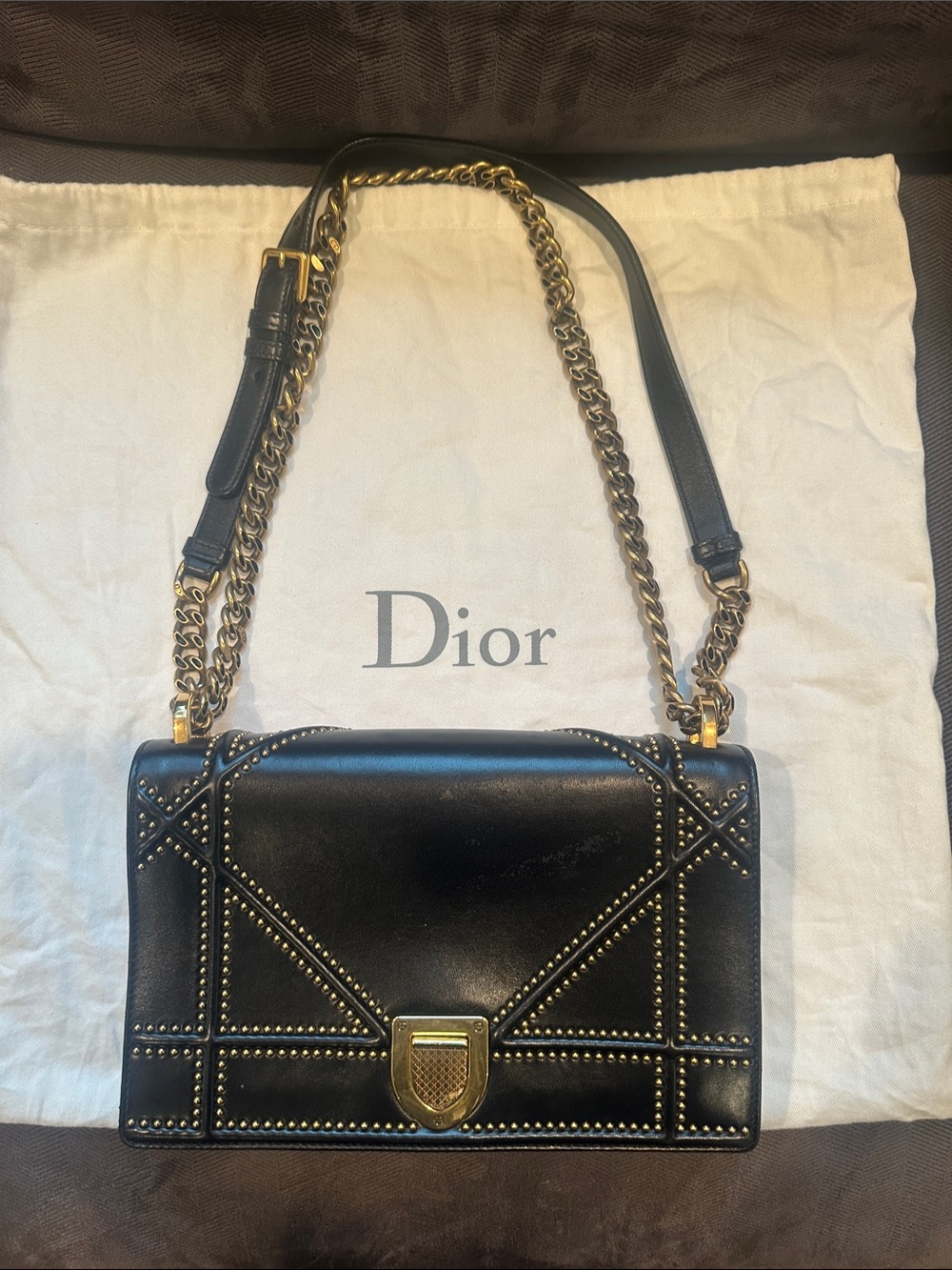 Dior Black Leather Shoulder Bag with Gold Hardware Diorama